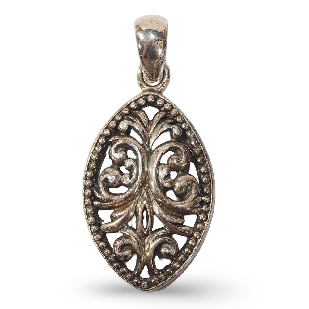 Barse Vintage Sterling Silver 925 Thailand Ornate Scroll Pendant Oval Beaded